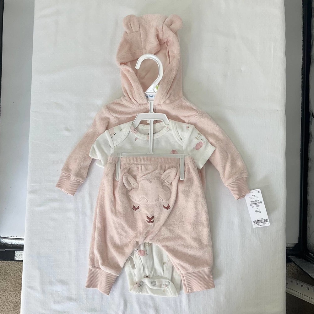 Carter’s Baby Girl 3 Piece Set of Jacket, Onesie and Pants, Size 3M, Pink - Picture 1 of 8